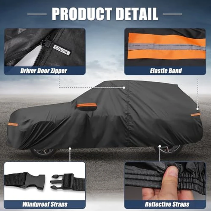 X AUTOHAUX Car Cover for Jeep Grand Cherokee 210D-PU Outdoor Full Car Cover All Weather with Door Zipper for Waterproof Windproof Sun Rain Snow Protection by X AUTOHAUX - Image 5