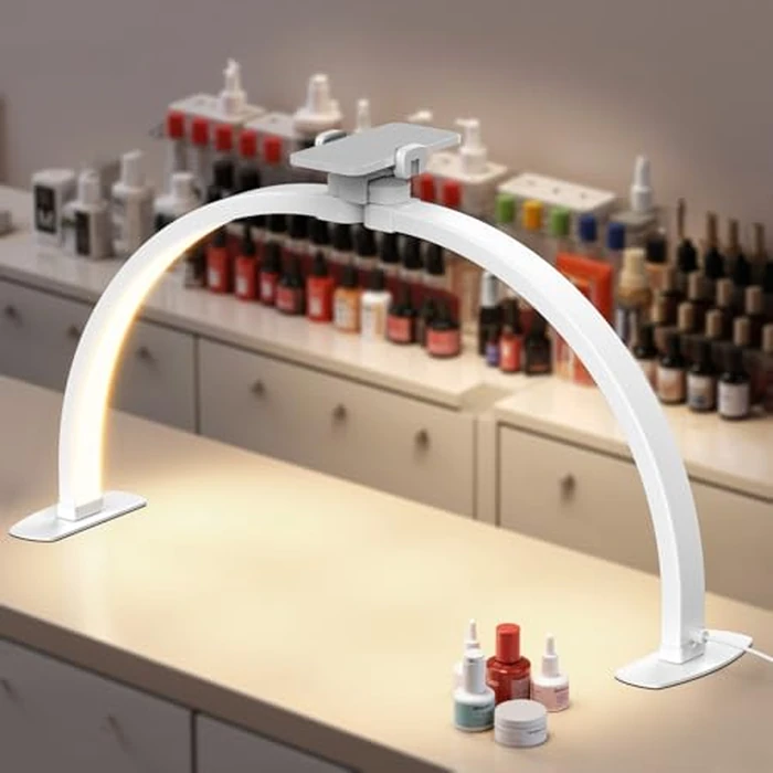 NEEWER Basics 29" Half Moon Nail Light for Desk, 36W Foldable Nail Tech Table Arc Lamp, LED Manicure Half Ring Light with Phone Holder for Makeup Beauty Tattoo Overhead Video Recording, HM02-D by NEEWER - Used - Very Good condition - US$35.10