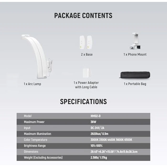 NEEWER Basics 29" Half Moon Nail Light for Desk, 36W Foldable Nail Tech Table Arc Lamp, LED Manicure Half Ring Light with Phone Holder for Makeup Beauty Tattoo Overhead Video Recording, HM02-D by NEEWER - Image 8