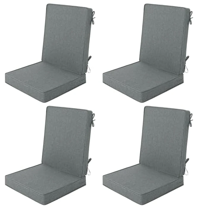 Fitfree Outdoor Chair Cushions 20x20, Water-Resistant & Fade-Resistant, Patio Furniture Lawn Dining Chair Seat Replacement with High Back, Ties Zipper, Removable Cover, Set of 4, Dark Grey by Fitfree - Image 1