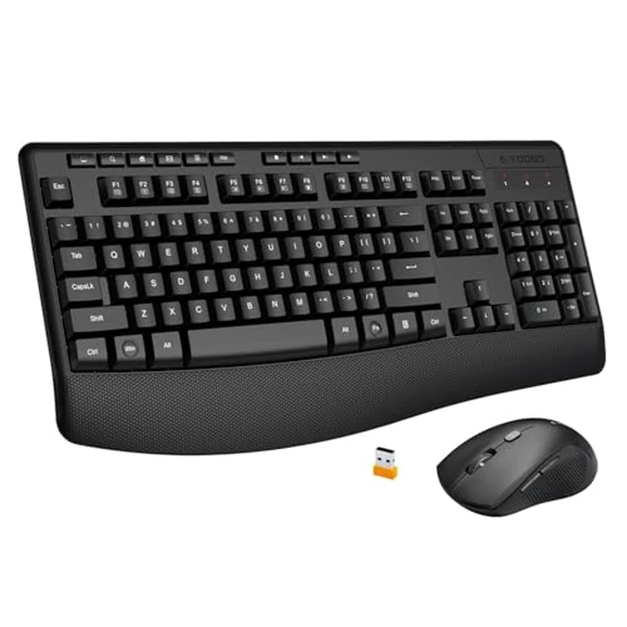 Wireless Keyboard and Mouse Combo,Silent Soft Touch Quiet Keyboard Less Noise 90%,Ergonomic with Wrist Rest,2.4GHz 104 Keys Full Size,2400 DPI Mouse,for Office/Work/Home/PC Computer/Laptop/Mac,Black by E-YOOSO - Used - Like New condition