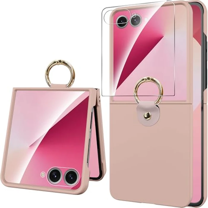 Miimall for Samsung Galaxy Z Flip 7 Case with Ring Holder Built-in Screen Protector Slim Ultra Thin Shockproof Anti Slip Hard Rugged Pocket-Friendly Protective Phone Case Cover for ZFlip 7 Gold by Miimall - Used - Acceptable condition - CA$6.60