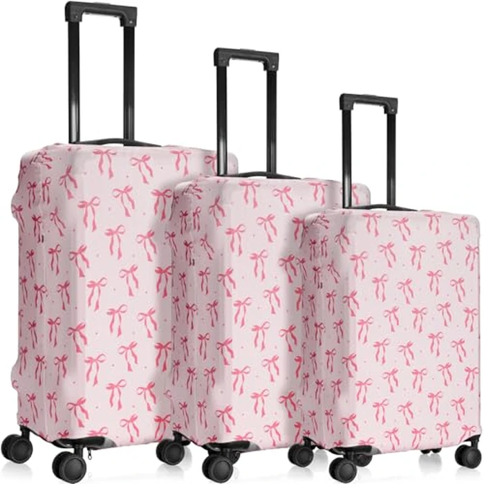 Sherr 3 Pieces Travel Luggage Cover Suitcase Protector Anti Scratch Suitcase Washable Baggage Covers (S/medium/l,Pink Bow,Pink) by Sherr - Image 1