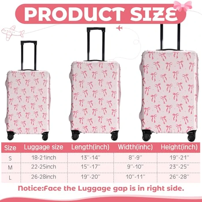 Sherr 3 Pieces Travel Luggage Cover Suitcase Protector Anti Scratch Suitcase Washable Baggage Covers (S/medium/l,Pink Bow,Pink) by Sherr - Image 2