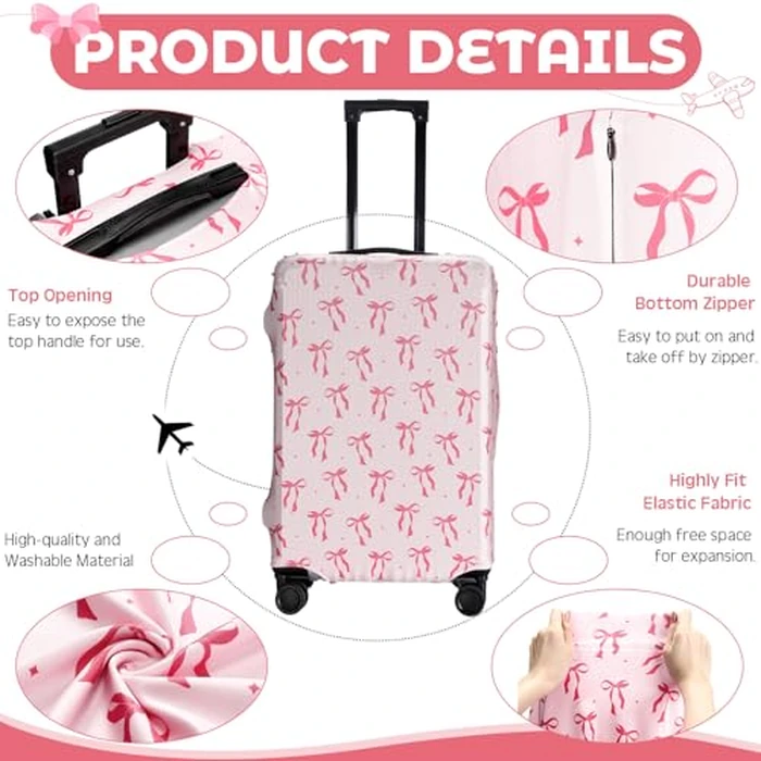 Sherr 3 Pieces Travel Luggage Cover Suitcase Protector Anti Scratch Suitcase Washable Baggage Covers (S/medium/l,Pink Bow,Pink) by Sherr - Image 3