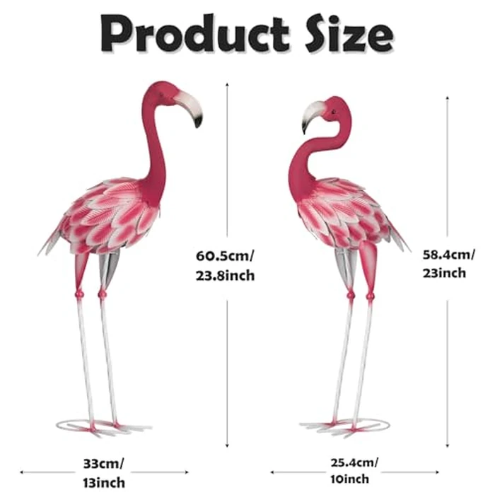 SUNREEK Set of 2 Pink Flamingo Outdoor Statues, Metal Yard Flamingo for Garden Patio Lawn Backyard Decorations by SUNREEK - Image 3