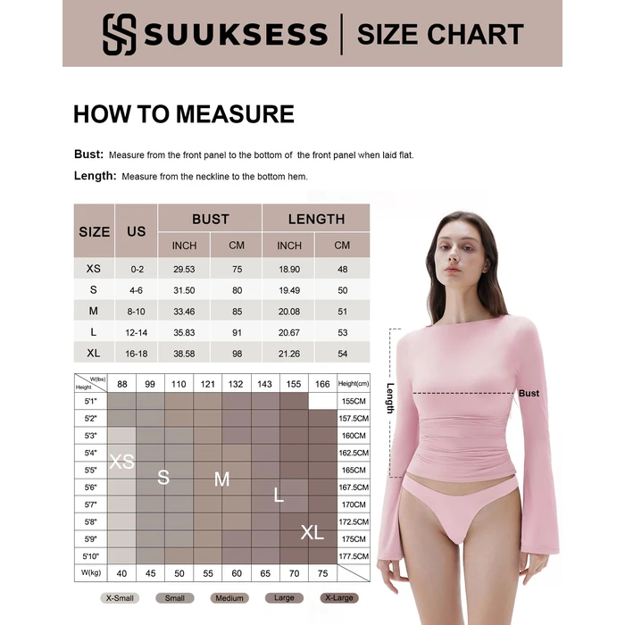 SUUKSESS Women Crew Neck Bell Sleeve Tops Double Lined Going Out Fitted Basic T Shirts Long Sleeve 2025 for Fall(Wine Red, S) by SUUKSESS - Used - Like New condition