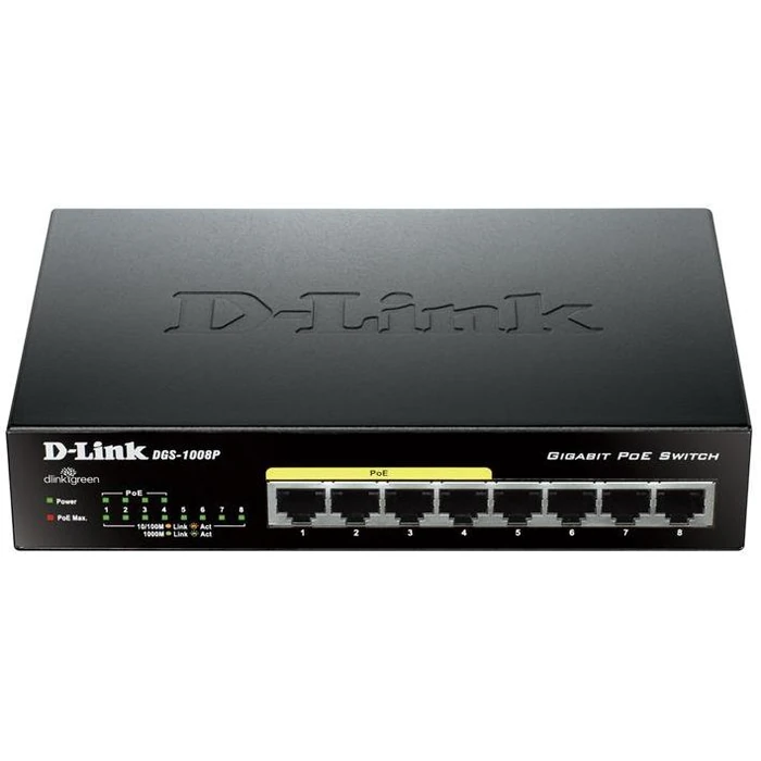 D-Link 8-Port Gigabit PoE Desktop Switch In Metal Casing (DGS-1008P) - Black by D-Link - Image 1