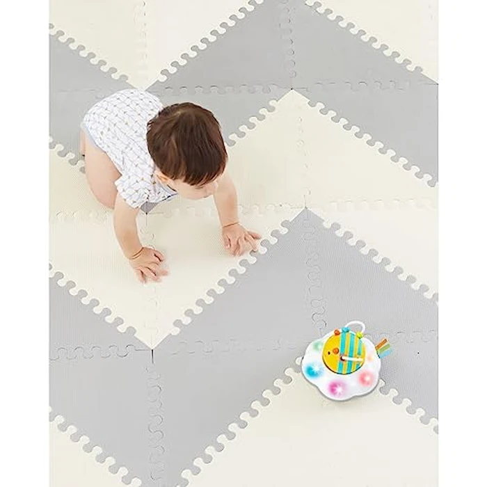 Skip Hop Baby Play Mat, Interlocking Foam Floor Tiles, 70" x 56", Playspot, Grey/Cream by Skip Hop - Image 2