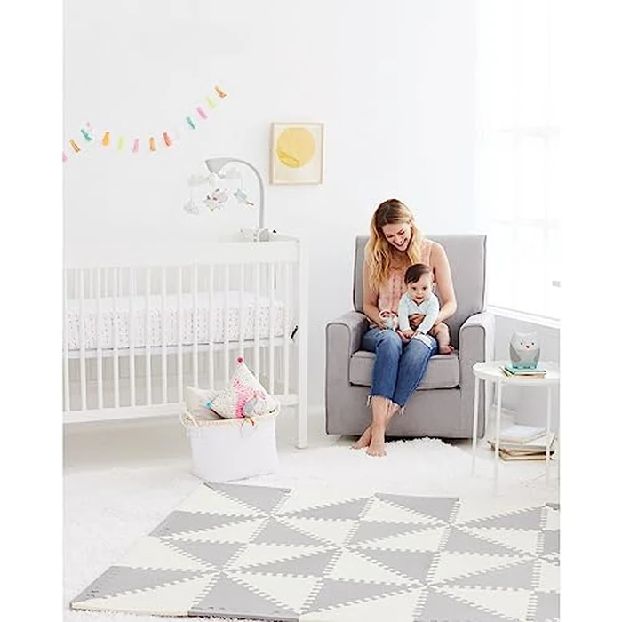 Skip Hop Baby Play Mat, Interlocking Foam Floor Tiles, 70" x 56", Playspot, Grey/Cream by Skip Hop - Image 3