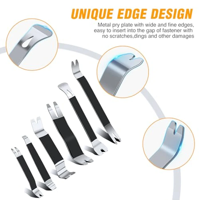 GOOACC 11PCS Trim Removal Tool Kit, Metal & Nylon Pry Tools Set for Car Door Panel, Dashboard, Audio, Clips, Fastener Remover w/ Storage Box - Black by GOOACC - Image 4