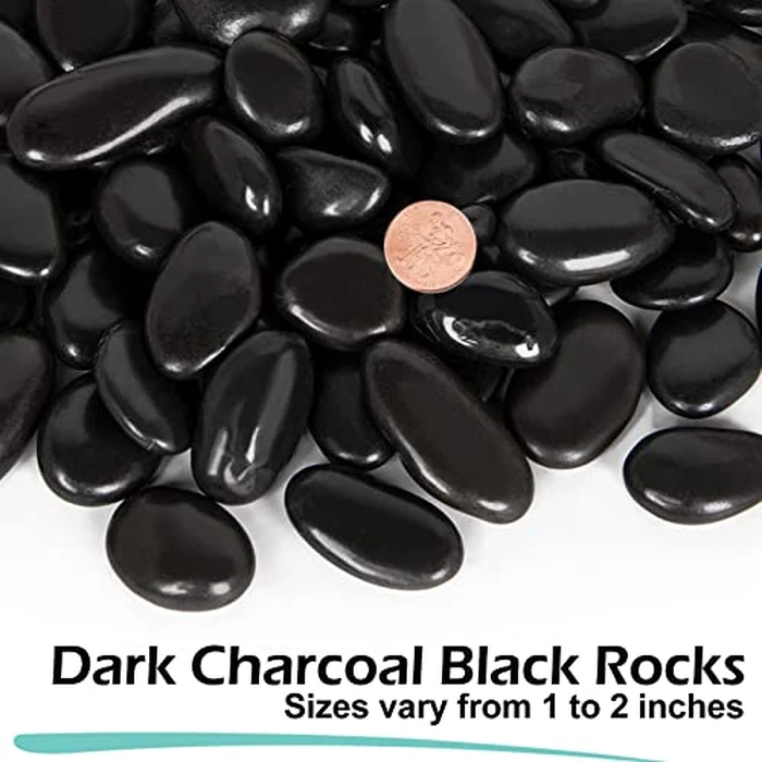 GASPRO 15lb Black River Rocks for Landscaping Outdoor, Polished Black Pebbles for Planters - 1 to 2 Inch, Large Decorative Stones for Garden Decor by GASPRO - Image 2