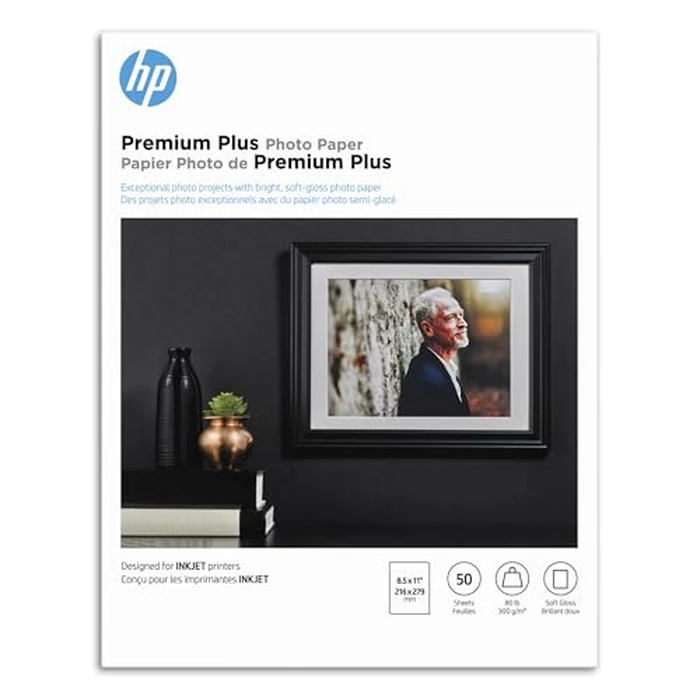 HP Premium Plus Photo Paper, Soft Gloss, A, 50 Sheets (CR667A), 8 1/2 x 11 by HP - Image 1