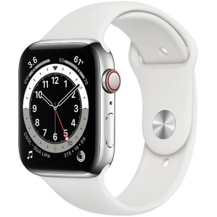 Apple Watch Series 6 (Cellular + GPS) - 32GB - 44mm - Silver Stainless Steel Case with White Rubber Sport Band by Apple - Image 2