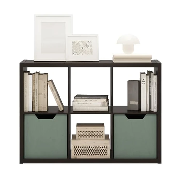 Furinno Cubicle Book Shelf, 6-Cube Thick Frame Bookshelf, Horizontally & Vertically Reversible Bookcase with Open Back, 14.6 x 43.8 x 30, for Living Room, Bedroom, Home Office, Black Dark Oak by Furinno - Image 6