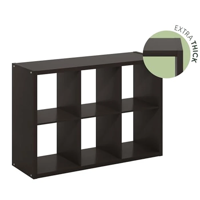 Furinno Cubicle Book Shelf, 6-Cube Thick Frame Bookshelf, Horizontally & Vertically Reversible Bookcase with Open Back, 14.6 x 43.8 x 30, for Living Room, Bedroom, Home Office, Black Dark Oak by Furinno - Image 9