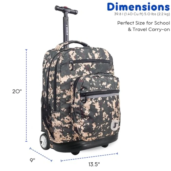 J World Sundance Laptop Rolling Backpack for Girls Boys. Roller Bookbag with Wheels, Green Camo by J World New York - Image 4