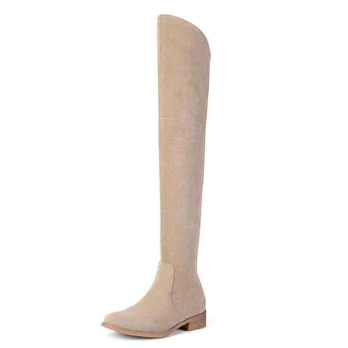 Shoe'N Tale Women's Over The Knee Boots Thigh High Low Block Heel Pointed Toe Long Stretch Boots(8,Khaki) by Shoe'N Tale - Image 1