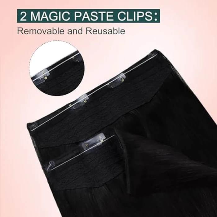 Easyouth Wire Extensions Human Hair Jet Black Invisible Wire Hair Extensions Black Wire Human Hair-Extensions Remy Straight Secret Wires Extension for Add Length and Volume 16 Inch 70g by Easyouth - Image 5