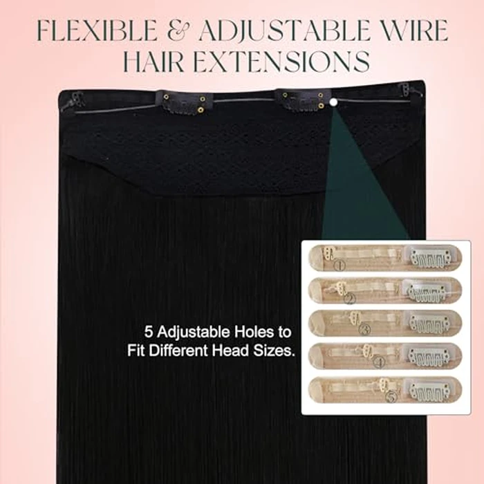 Easyouth Wire Extensions Human Hair Jet Black Invisible Wire Hair Extensions Black Wire Human Hair-Extensions Remy Straight Secret Wires Extension for Add Length and Volume 16 Inch 70g by Easyouth - Image 6