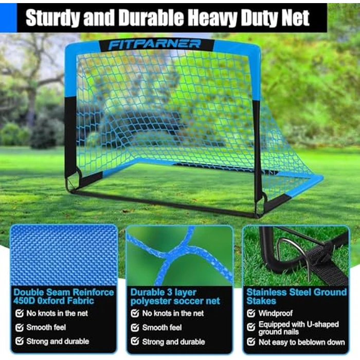 Kids Soccer Goals for Backyard Set - 2 Set of 4X3 ft Soccer Nets for Kids Age 3-14,Portable Pop Up Soccer Training Equipment Kit with Soccer Ball,Cones for Toddler Youth Outdoor by FITPARNER - Image 3