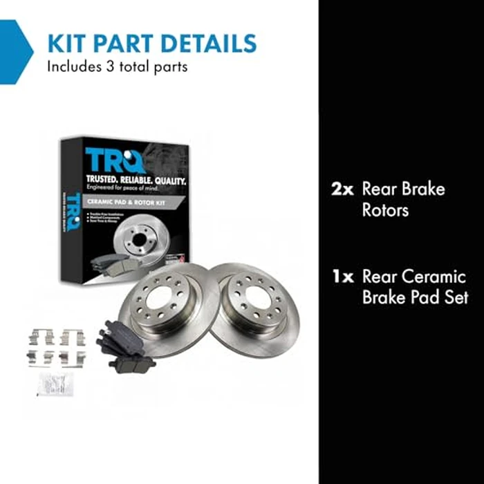 TRQ Rear Brake Pad and Rotor Set Ceramic Solid Rotors Compatible with 2017-2019 Buick LaCrosse 2018-2019 Regal Sportback Regal TourX 2016-2021 Chevrolet Malibu 2018-2022 Equinox 2018-2020 GMC Terrain by TRQ - Image 2