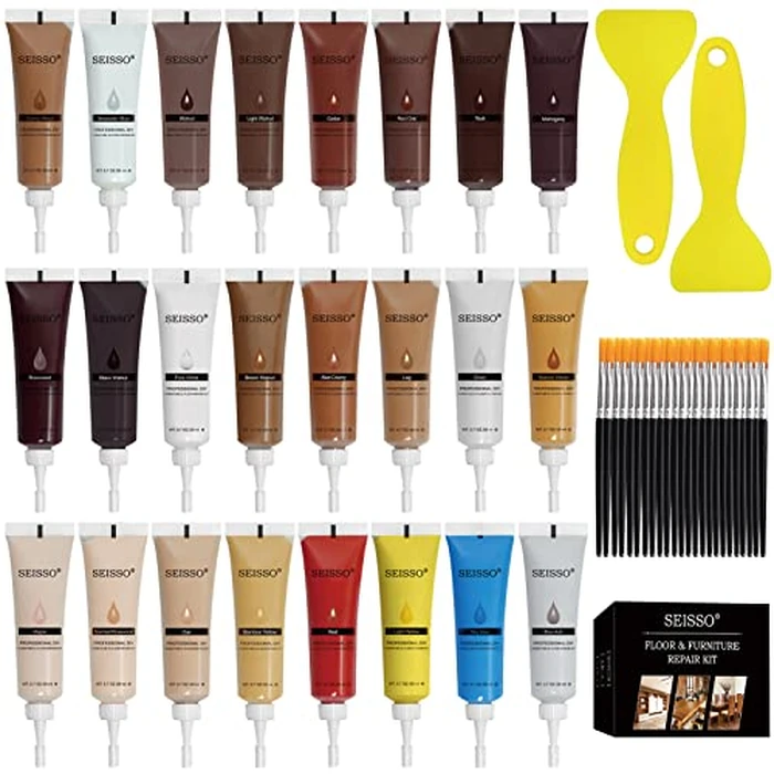 SEISSO Wood Furniture Repair Kit, 24 Colors Wood Fillters with Brushes Plastic Scraper Any Color for Stains, Scratches, Tables, Desks, Wooden Floors, Carpenters(Set of 50) by SEISSO - Image 1