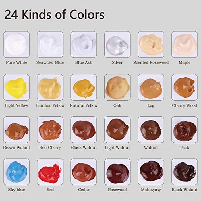 SEISSO Wood Furniture Repair Kit, 24 Colors Wood Fillters with Brushes Plastic Scraper Any Color for Stains, Scratches, Tables, Desks, Wooden Floors, Carpenters(Set of 50) by SEISSO - Image 3