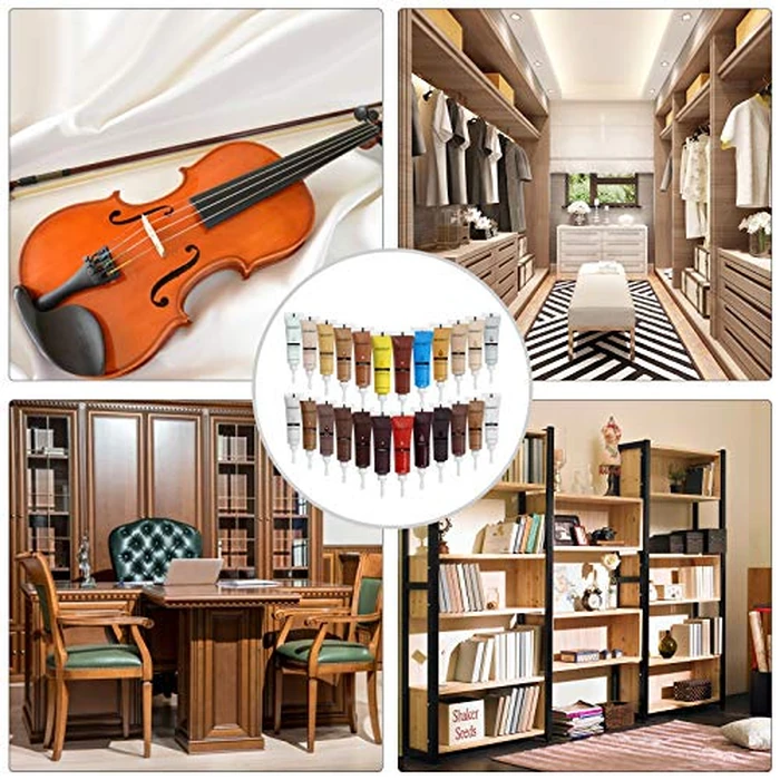 SEISSO Wood Furniture Repair Kit, 24 Colors Wood Fillters with Brushes Plastic Scraper Any Color for Stains, Scratches, Tables, Desks, Wooden Floors, Carpenters(Set of 50) by SEISSO - Image 7