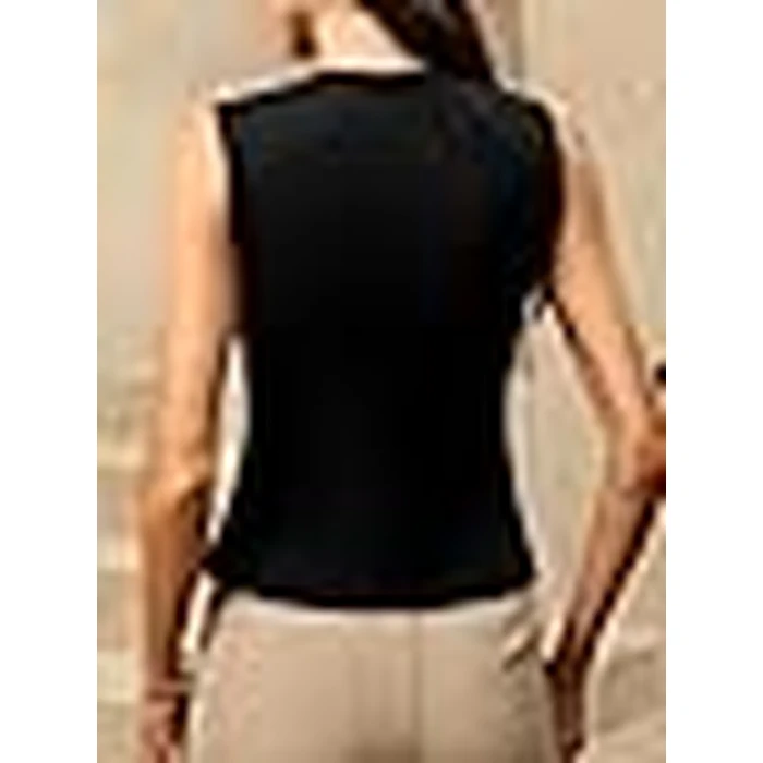 ELLEVEN Stretchy Knit Vest Tops for Women V Neck Fitted Button Down Vest Top Trendy Business Casual Outfits Fashion Waistcoat Black X-Large by ELLEVEN - Image 9