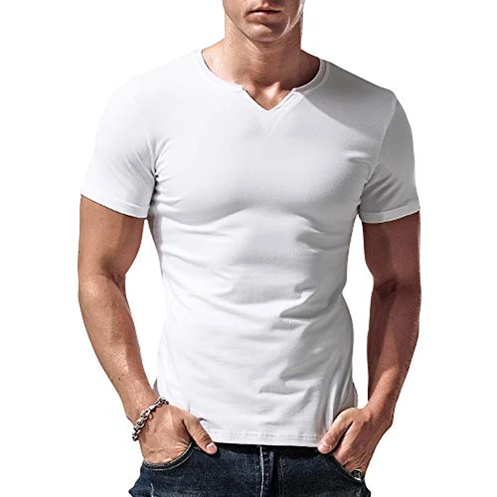 JEEING GEAR Men Short Sleeve Athletic Shirts Slim Fit Cotton V Neck White Color Size 2XL by JEEING GEAR - Used - Like New condition - US$13.87