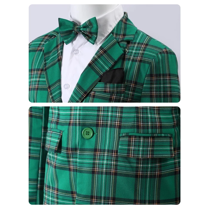 A&J DESIGN Kids Suit Boys Christmas St.Patrick's Easter Dress Outfit Tuxedo Formal Wear Plaid Blazer Pants Bow Tie Green 10-11 Years Teen Graduation Wedding Prom Suit Emerald Green by A&J DESIGN - Image 4