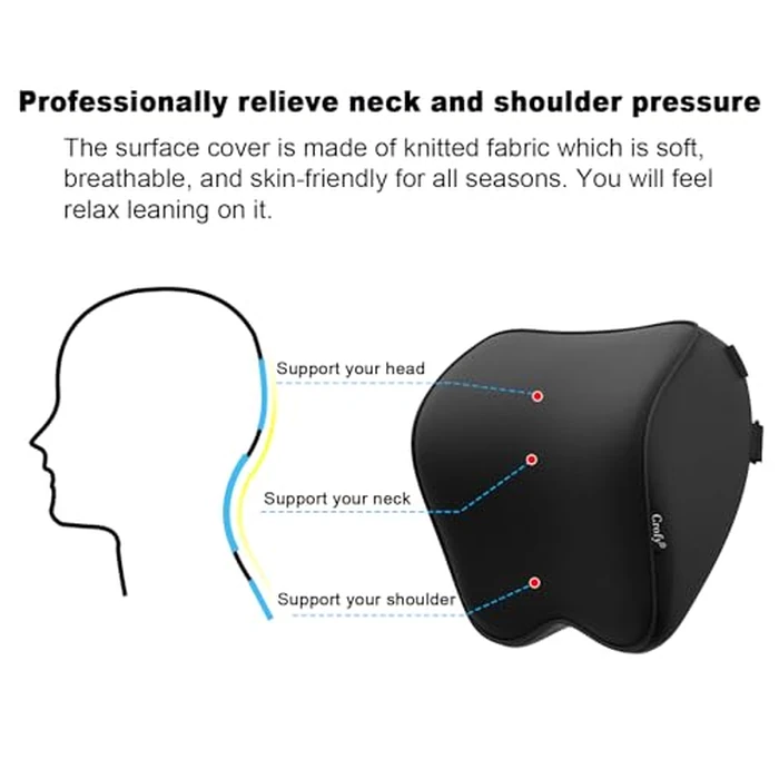 Crofy 2-Pack Car Neck Pillow, Softness Car Headrest Pillow for Driving with Adjustable Strap, 100% Memory Foam and Breathable Removable Cover, Comfortable Ergonomic Design, Black by Crofy - Image 6