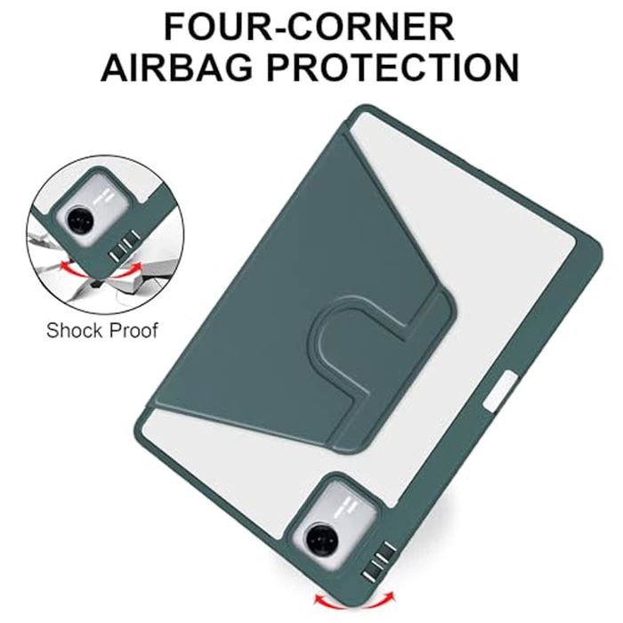 A-BEAUTY Rotating Case Compatible with Lenovo Idea Tab 11 Inch 2025 (TB-336ZU/TB-336FU) with Pen Holder, 360 degrees Rotation Stand Shockproof Cover Clear Back, Auto Wake/Sleep, Dark Green by A-BEAUTY - Image 4