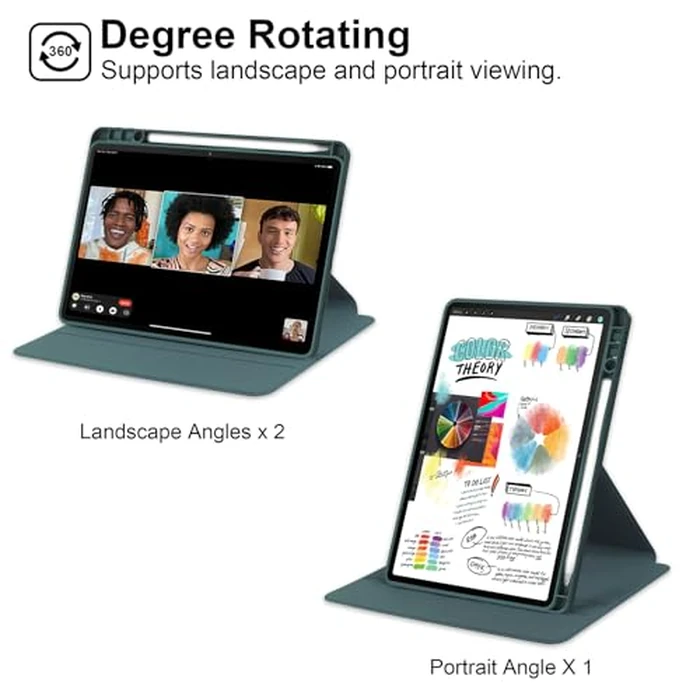 A-BEAUTY Rotating Case Compatible with Lenovo Idea Tab 11 Inch 2025 (TB-336ZU/TB-336FU) with Pen Holder, 360 degrees Rotation Stand Shockproof Cover Clear Back, Auto Wake/Sleep, Dark Green by A-BEAUTY - Image 5