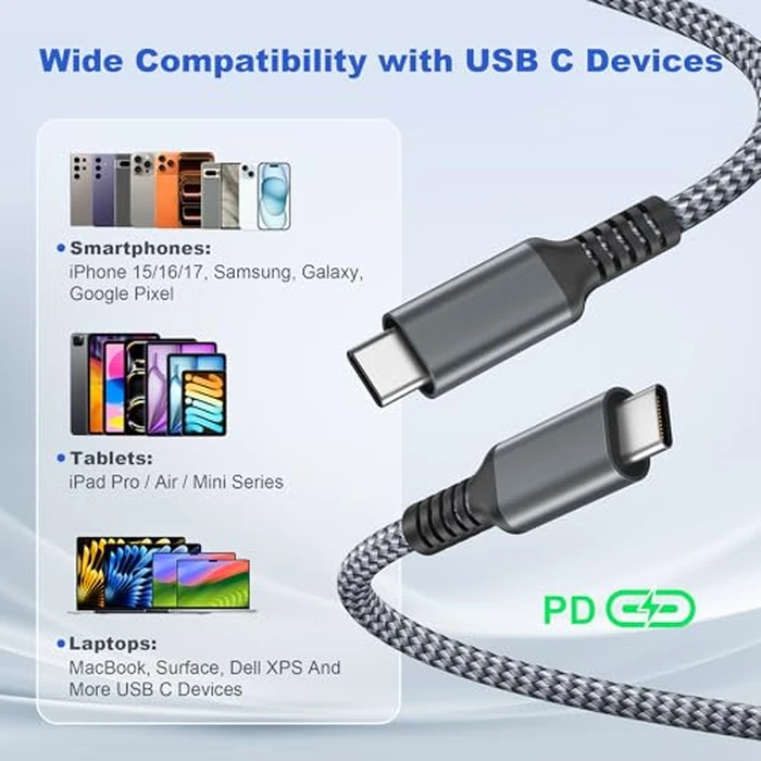 Basesailor USB Type C to C 60W Charging Cable with USB Adapter 3.3FT,Fast Car Carplay Charging Power Cord for iPhone 17e 16e 15 Pro Max,iPad 12 Air 7 Mini 8 7,MacBook,Samsung Galaxy S26 S25 S24 S23 by Basesailor - Image 7