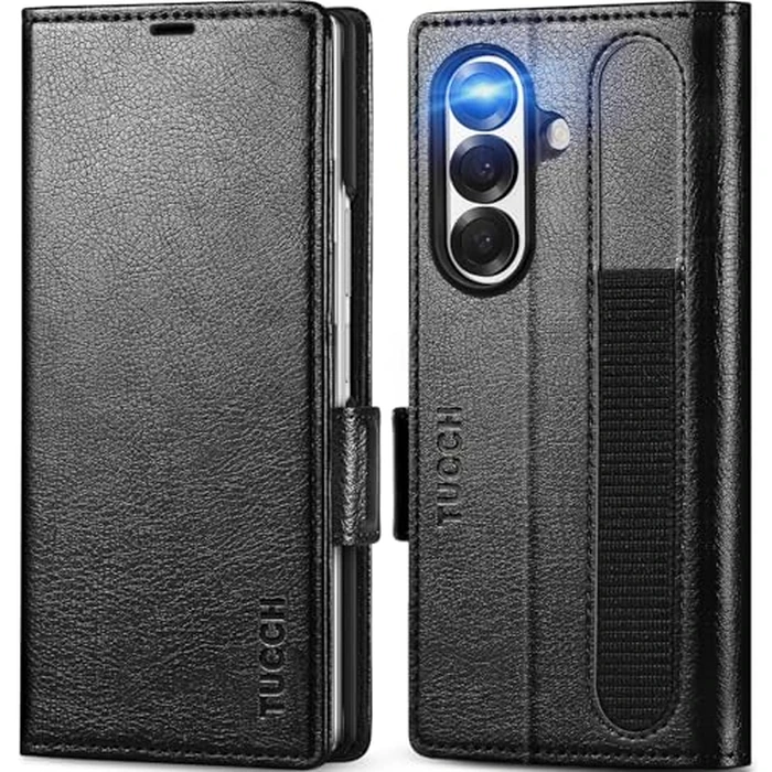 TUCCH Case Wallet for Galaxy Z Fold7 2025, Shockproof Folio Case Kickstand [RFID Blocking] Card Slots, PU Leather PC Cover Compatible with Galaxy Z Fold7 2025 (8.0"), Textured Black by TUCCH - Used - Acceptable condition