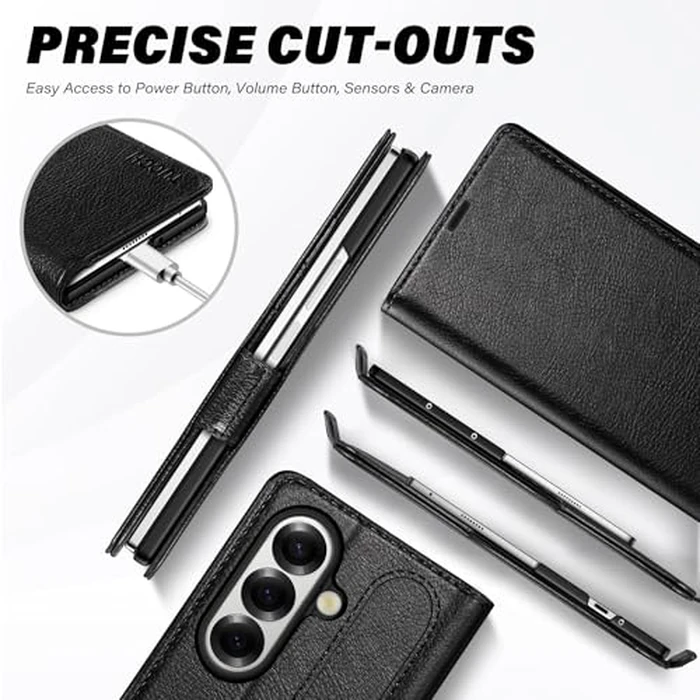 TUCCH Case Wallet for Galaxy Z Fold7 2025, Shockproof Folio Case Kickstand [RFID Blocking] Card Slots, PU Leather PC Cover Compatible with Galaxy Z Fold7 2025 (8.0"), Textured Black by TUCCH - Image 8