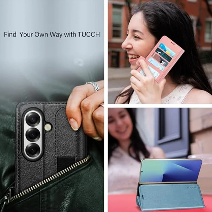TUCCH Case Wallet for Galaxy Z Fold7 2025, Shockproof Folio Case Kickstand [RFID Blocking] Card Slots, PU Leather PC Cover Compatible with Galaxy Z Fold7 2025 (8.0"), Textured Black by TUCCH - Image 9