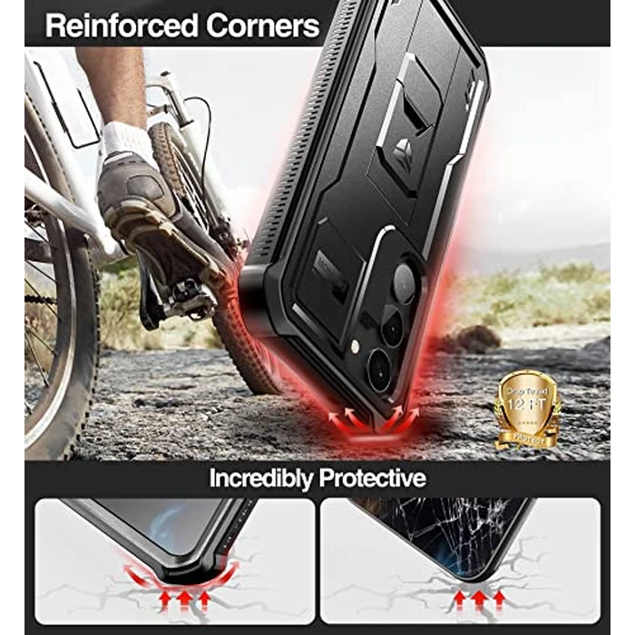 Dexnor Full Body Case for Samsung Galaxy S23【Double Front Frame & Kickstand 】, Bumpershock Technology Drop Protection Rugged Phone Cover Shockproof Protective Bumper Case - Black by Dexnor - Image 3