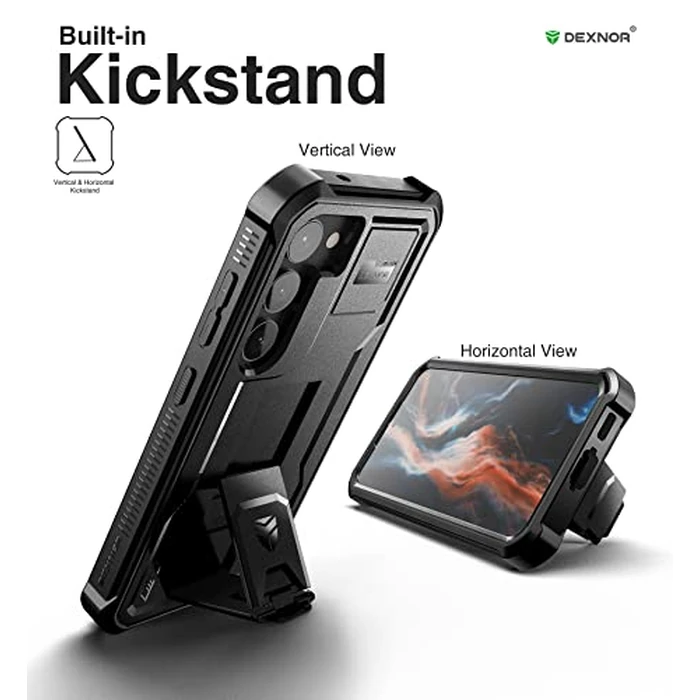 Dexnor Full Body Case for Samsung Galaxy S23【Double Front Frame & Kickstand 】, Bumpershock Technology Drop Protection Rugged Phone Cover Shockproof Protective Bumper Case - Black by Dexnor - Image 4