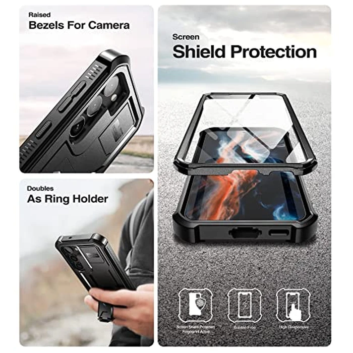 Dexnor Full Body Case for Samsung Galaxy S23【Double Front Frame & Kickstand 】, Bumpershock Technology Drop Protection Rugged Phone Cover Shockproof Protective Bumper Case - Black by Dexnor - Image 7