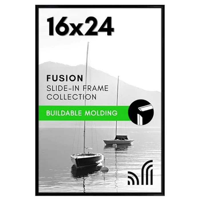 Americanflat 16x24 Poster Frame with Polished Front Cover - Slide-In Photo Frame with Buildable Molding - Fusion Collection - Picture Frames for Wall Display - Black by Americanflat - Image 1