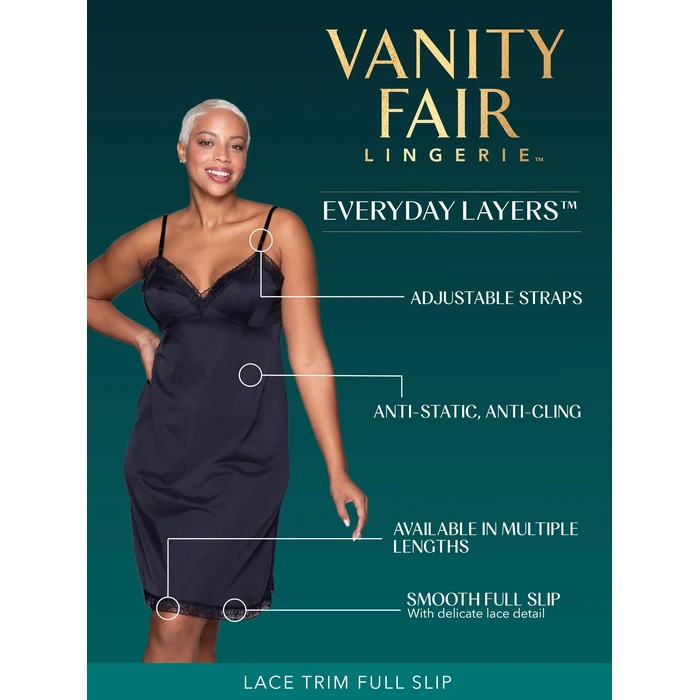 Vanity Fair Womens Anti-static Nylon For Under Dresses (S-5xl) Full Slip, Lace - 26" - Black, XX-Large US by Vanity Fair - Image 2