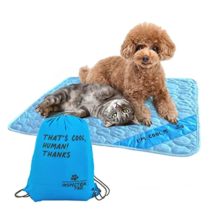 INSPECTOR TAIL Self Cooling Mat for Dog + Free String Bag/Washable & Portable Pet Soft Pad for Indoor or Outdoor/Perfect as Blanket for Kennel Sofa Bed Floor Car/Blue by INSPECTOR TAIL - Used - Like New condition - US$13.87