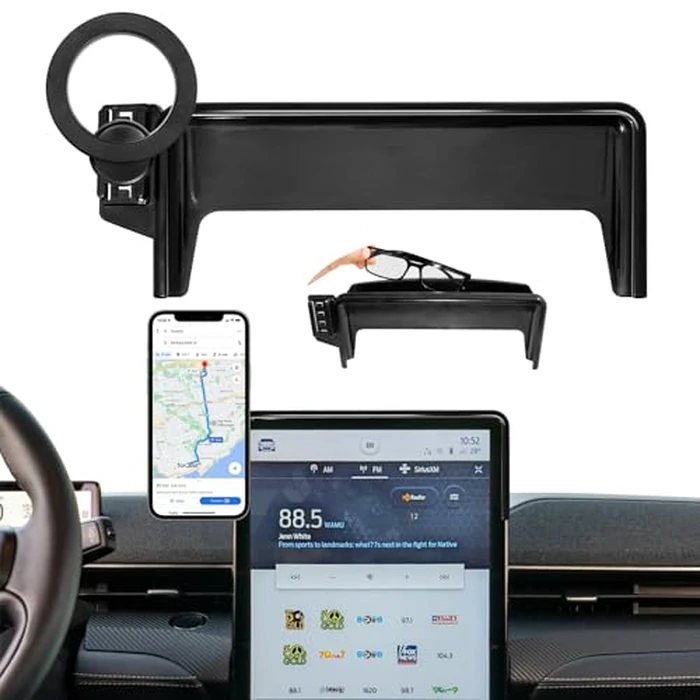 MOCHENT for MagSafe Car Phone Holder for 2021-2025 2026 Ford Mustang Mach-E Accessories, Magnetic Phone Holder 360 degrees Cell Phone Mount with Sunglasses Storage Box (15.5-Inch Screen Fixed Clip) by MOCHENT - Used - Like New condition