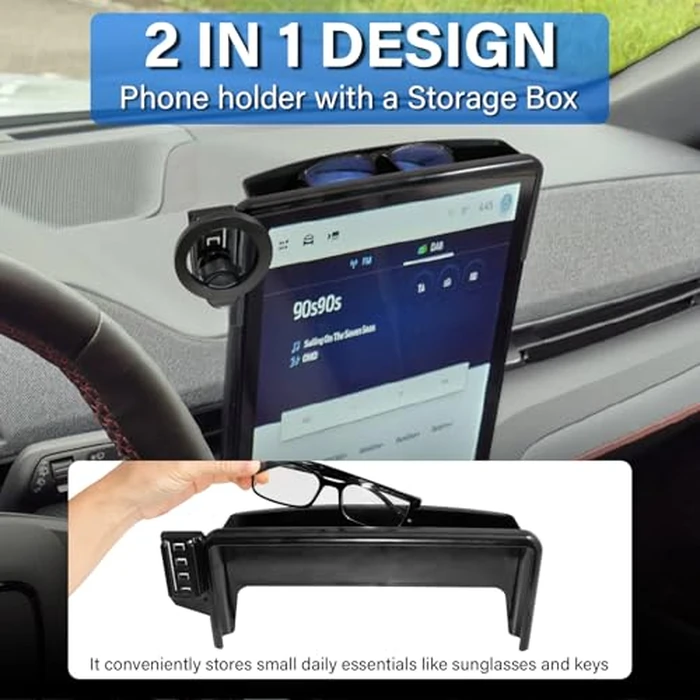 MOCHENT for MagSafe Car Phone Holder for 2021-2025 2026 Ford Mustang Mach-E Accessories, Magnetic Phone Holder 360 degrees Cell Phone Mount with Sunglasses Storage Box (15.5-Inch Screen Fixed Clip) by MOCHENT - Image 4