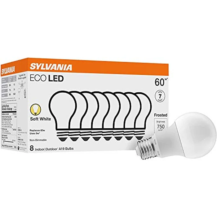 Sylvania ECO LED Light Bulb, A19 60W Equivalent, Efficient 9W, 7 Year, 750 Lumens, 2700K, Non-Dimmable, Frosted, Soft White - 8 Pack (40821) by LEDVANCE - Used - Very Good condition