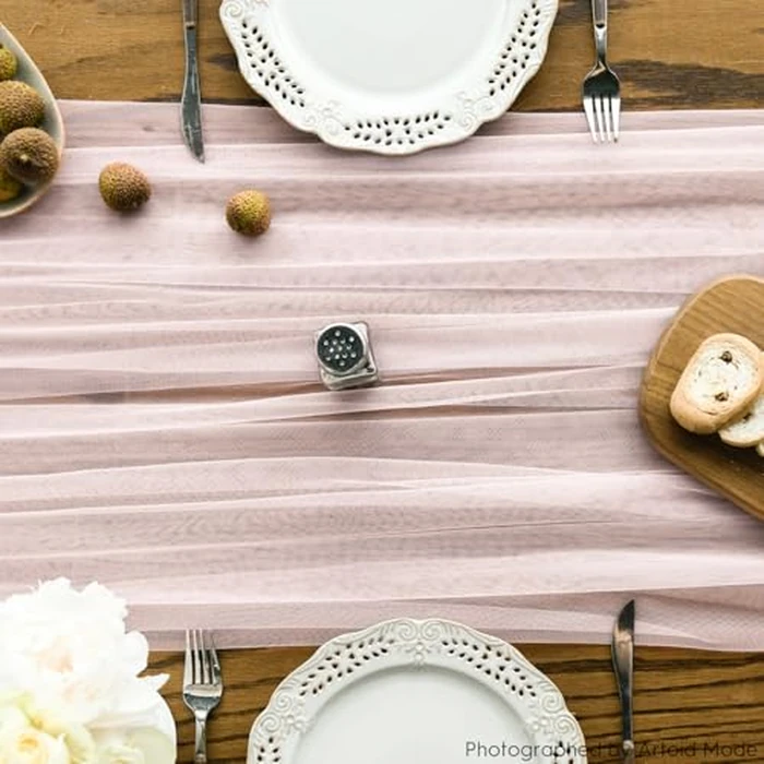 Artoid Mode 6PCS Blushing Pink Gauze Table Runner 120 Inch 10FT, Seasonal Sheer Kitchen Dining Holiday Wedding Birthday Baby Shower Table Decor for Home Party by Artoid Mode - Image 2