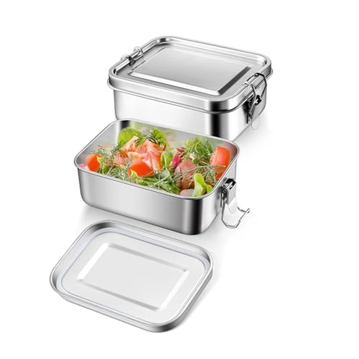 E-far 2 Pieces Stainless Steel Bento Box, Mini 550ml Metal Lunch Box, 18.6oz Leak-Proof Food Snack Container with Lids, Reusable Meal Storage for Camping Picnic Travel Work by E-far - Used - Like New condition